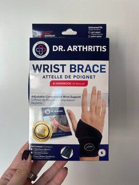NIB Dr. Arthritis Copper-Lined Wrist Support - Black, Size Small (L or R hand)